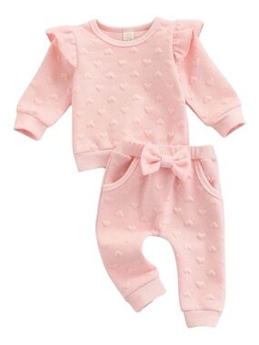 Pink heart baby girl outfit set